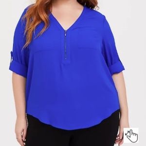 Torrid | HARPER - ELECTRIC BLUE HALF-ZIP FRONT GEORGETTE BLOUSE